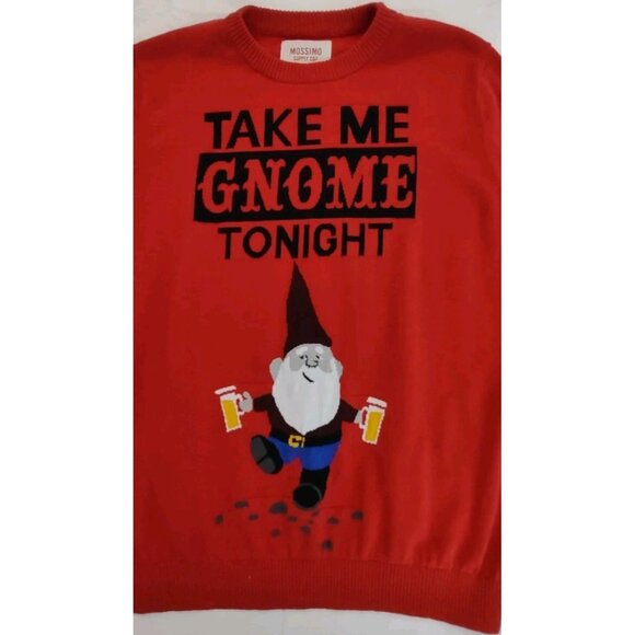 Christmas Sweater Men L/G Red Mossimo Take Me Gnome Red Black - Picture 3 of 8
